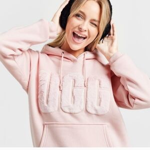 UGG Soft Pink Hoodie Furry Logo Sz. Small (Hoodie Tie out & Included)